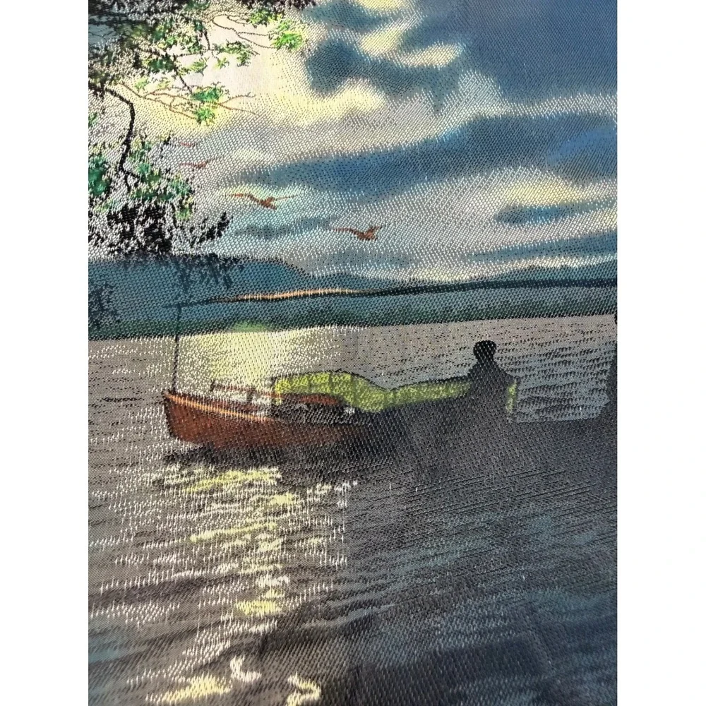 Vintage Chinese Woven Silk Tapestry Hangzhou Brocade River Night Scene 16x11